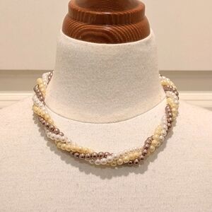 3/$30 90s Three Strand Twist Faux Pearl Adjustable Length Choker Necklace